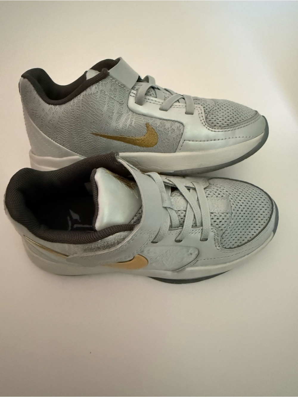 Nike Kids JA 2 Light Gray and Gold Velcro Sneakers